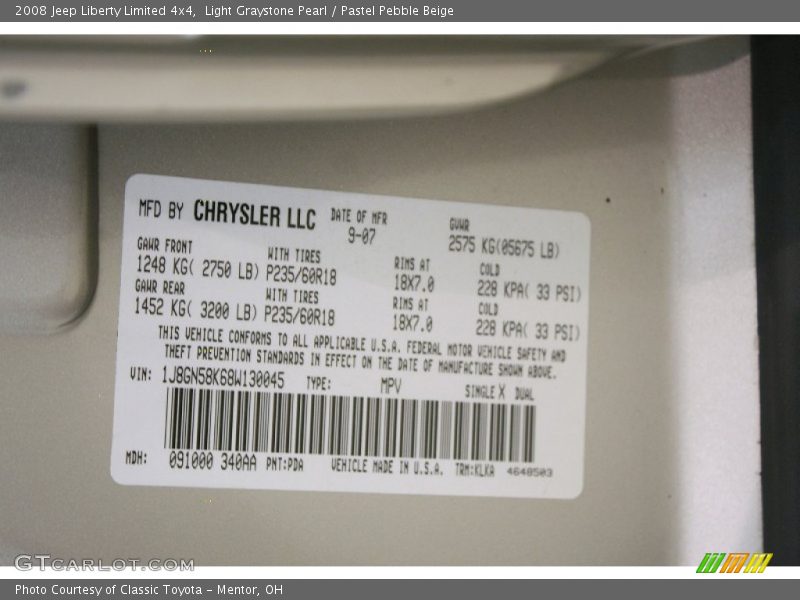 Light Graystone Pearl / Pastel Pebble Beige 2008 Jeep Liberty Limited 4x4