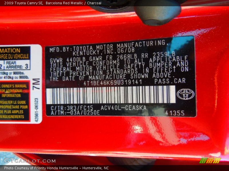 Barcelona Red Metallic / Charcoal 2009 Toyota Camry SE