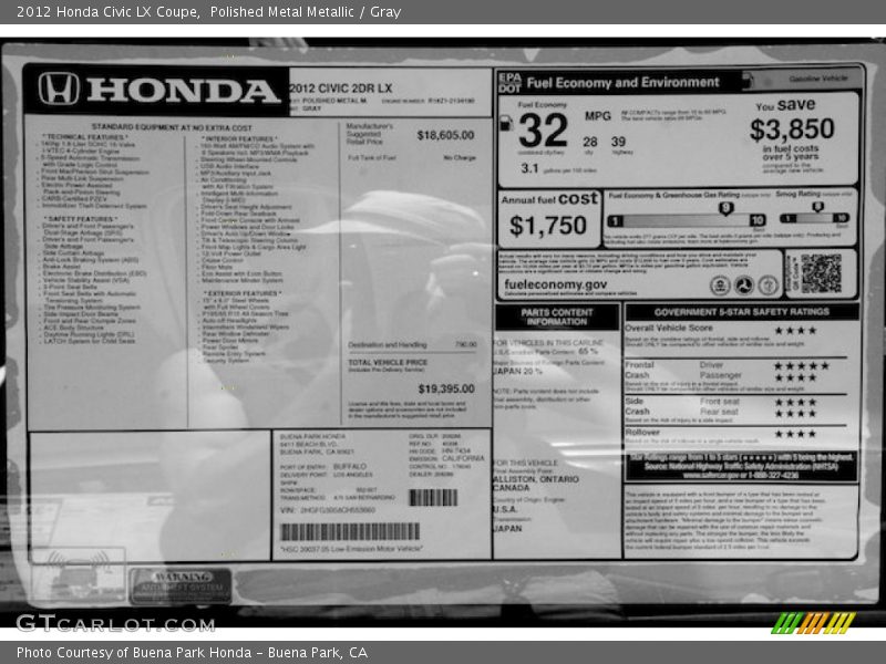 Polished Metal Metallic / Gray 2012 Honda Civic LX Coupe