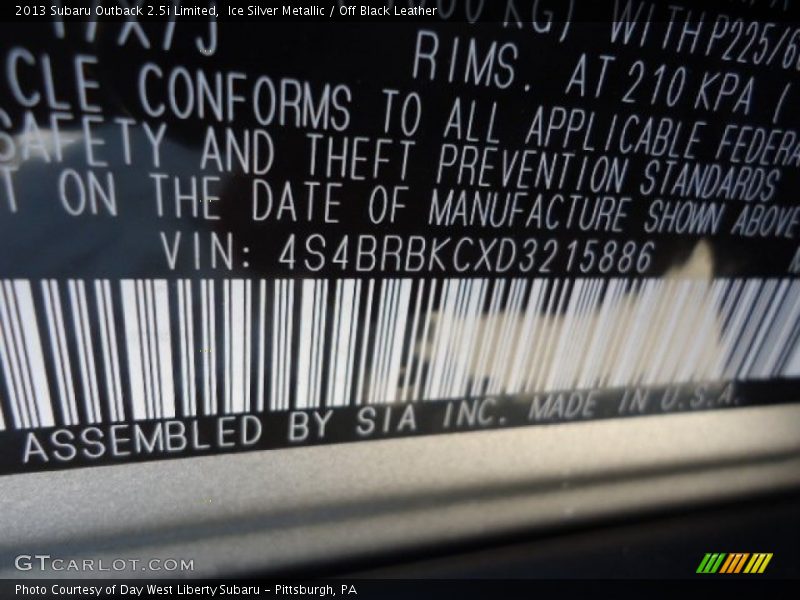 Ice Silver Metallic / Off Black Leather 2013 Subaru Outback 2.5i Limited