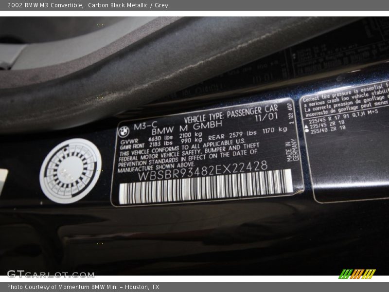 Carbon Black Metallic / Grey 2002 BMW M3 Convertible
