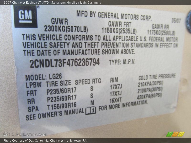 Sandstone Metallic / Light Cashmere 2007 Chevrolet Equinox LT AWD