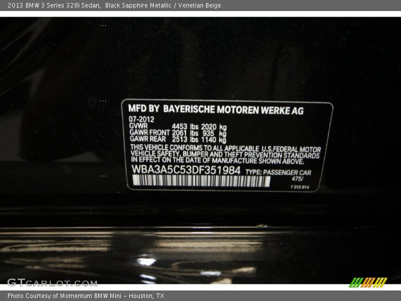 Black Sapphire Metallic / Venetian Beige 2013 BMW 3 Series 328i Sedan