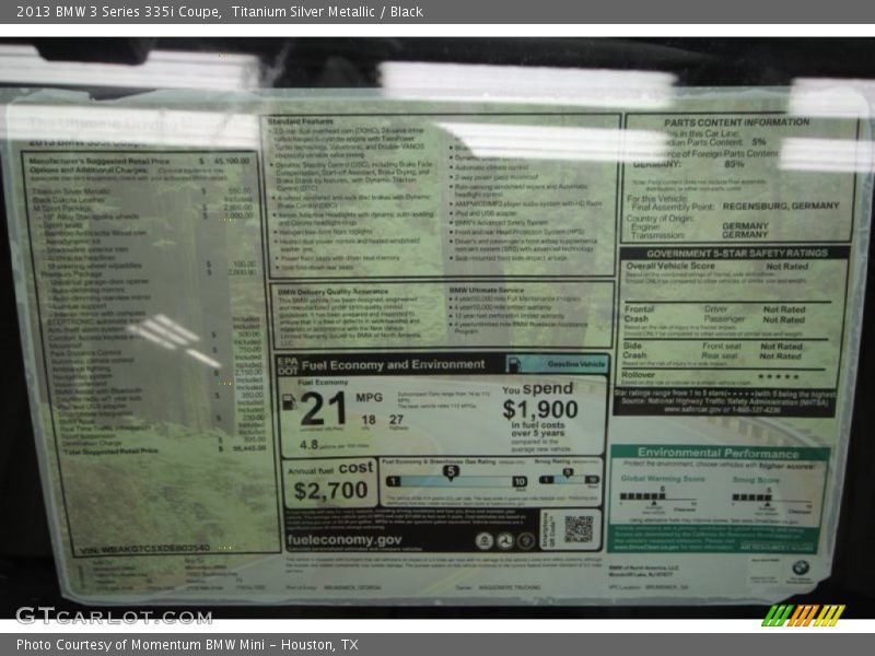  2013 3 Series 335i Coupe Window Sticker