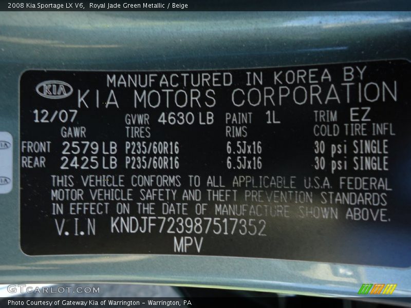 Royal Jade Green Metallic / Beige 2008 Kia Sportage LX V6
