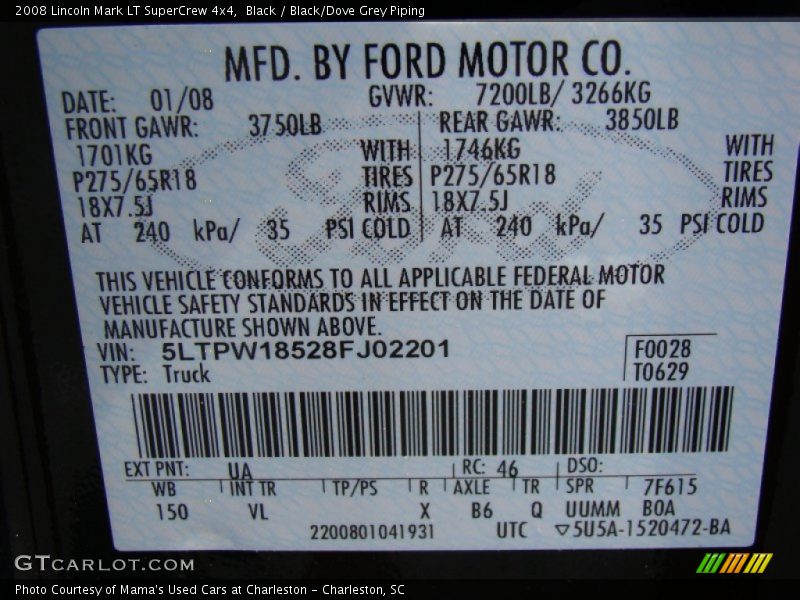 Black / Black/Dove Grey Piping 2008 Lincoln Mark LT SuperCrew 4x4