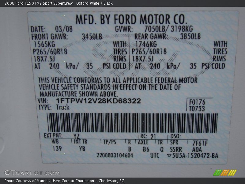 Oxford White / Black 2008 Ford F150 FX2 Sport SuperCrew