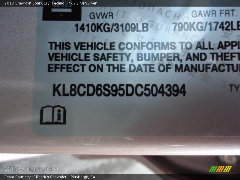 Techno Pink / Silver/Silver 2013 Chevrolet Spark LT
