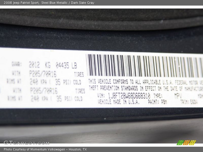 Steel Blue Metallic / Dark Slate Gray 2008 Jeep Patriot Sport