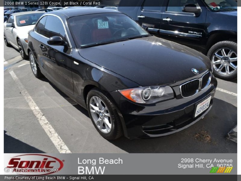 Jet Black / Coral Red 2008 BMW 1 Series 128i Coupe
