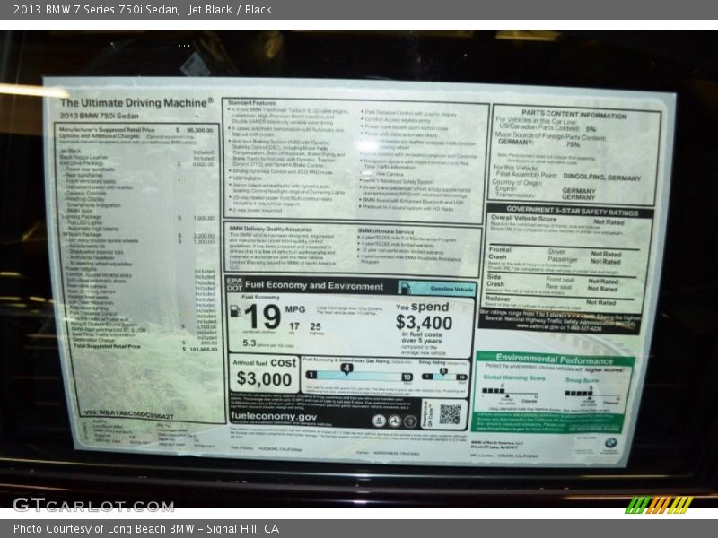  2013 7 Series 750i Sedan Window Sticker