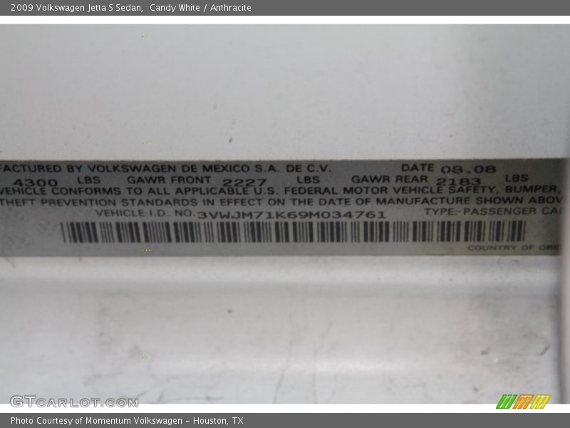 Candy White / Anthracite 2009 Volkswagen Jetta S Sedan