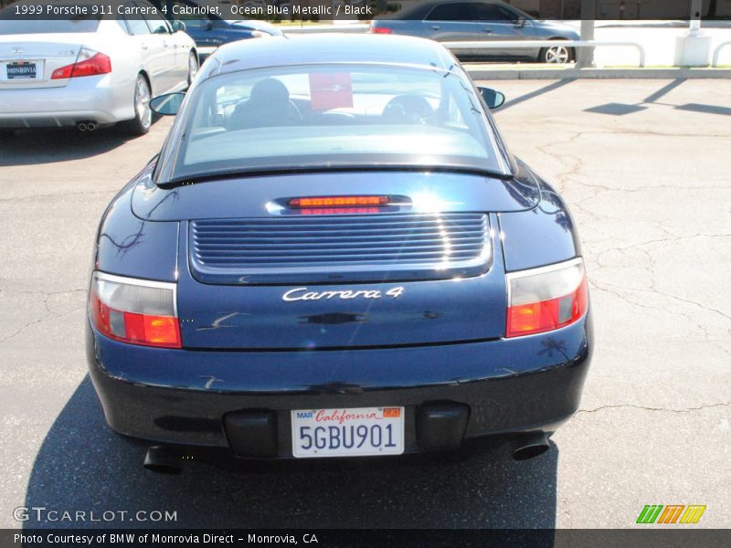 Ocean Blue Metallic / Black 1999 Porsche 911 Carrera 4 Cabriolet