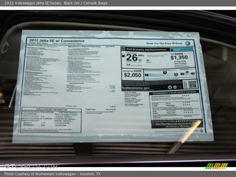  2013 Jetta SE Sedan Window Sticker