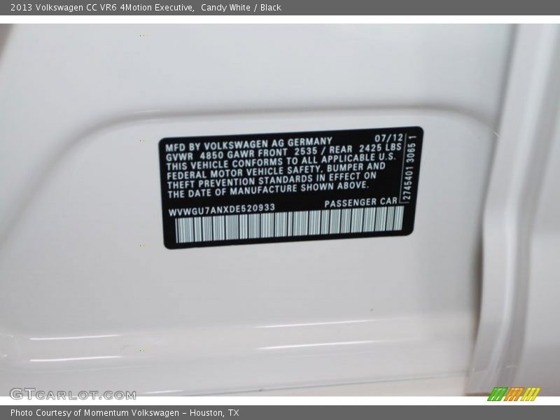 Candy White / Black 2013 Volkswagen CC VR6 4Motion Executive