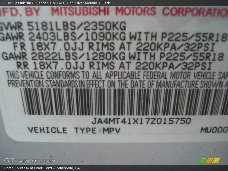 Cool Silver Metallic / Black 2007 Mitsubishi Outlander XLS 4WD
