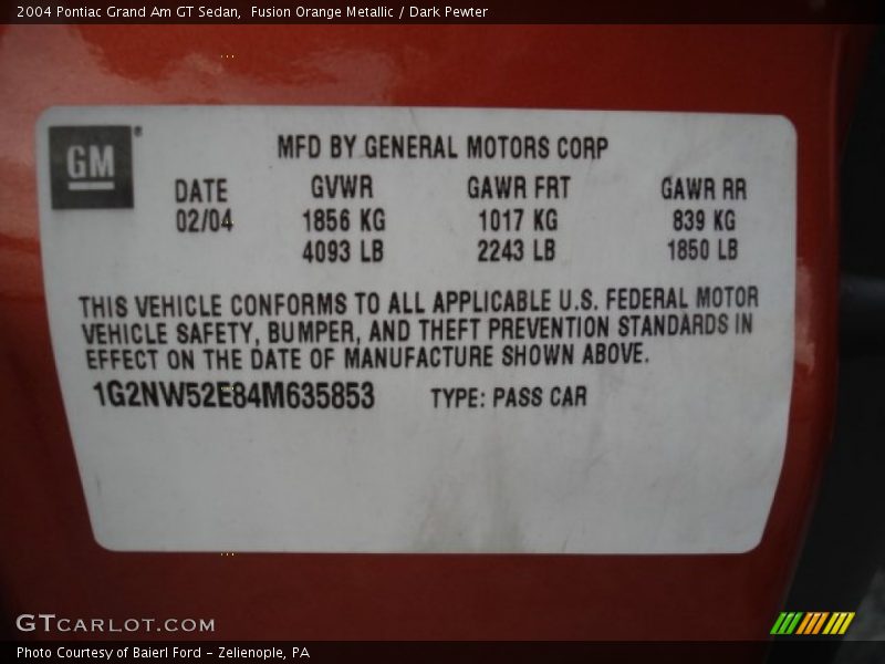 Fusion Orange Metallic / Dark Pewter 2004 Pontiac Grand Am GT Sedan