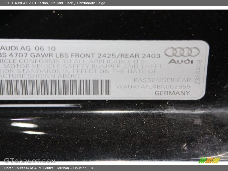 Brilliant Black / Cardamom Beige 2011 Audi A4 2.0T Sedan