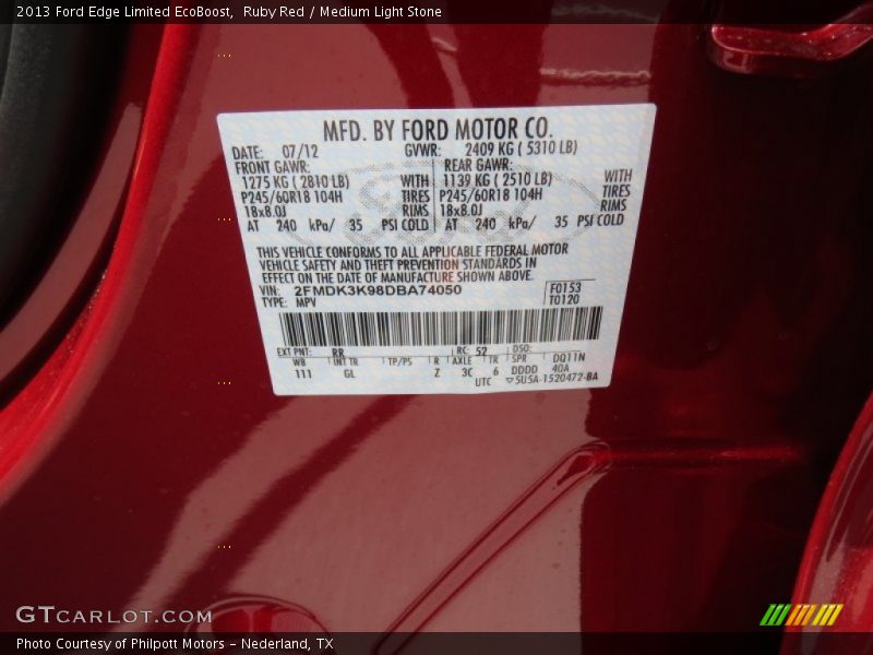 Ruby Red / Medium Light Stone 2013 Ford Edge Limited EcoBoost