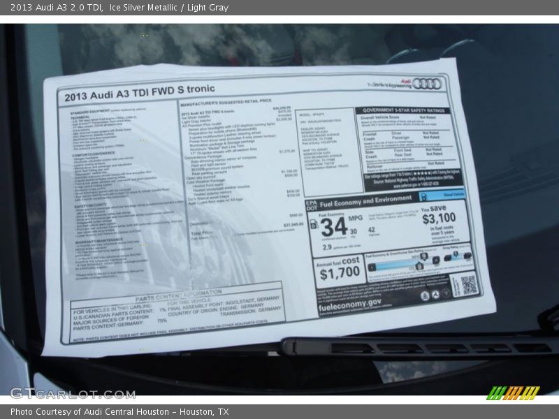  2013 A3 2.0 TDI Window Sticker