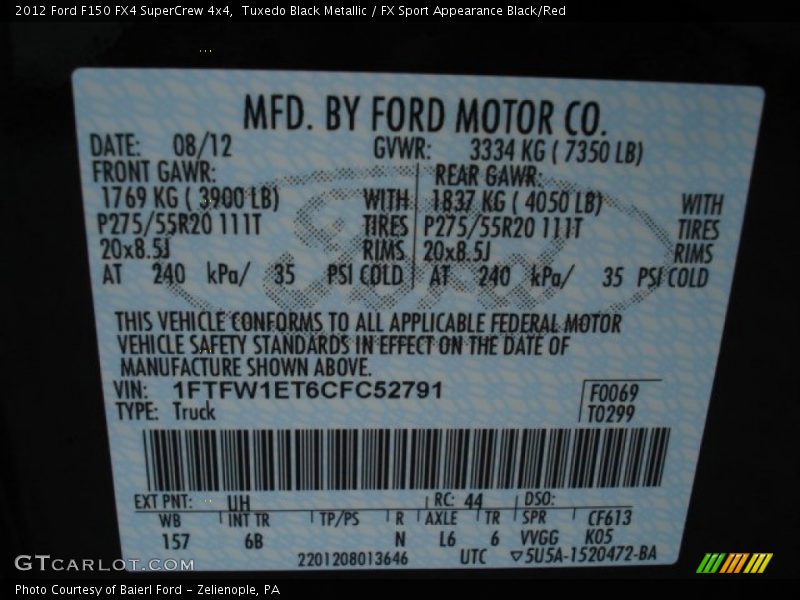 Tuxedo Black Metallic / FX Sport Appearance Black/Red 2012 Ford F150 FX4 SuperCrew 4x4