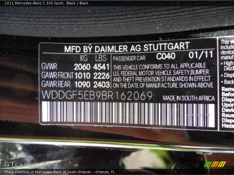 Black / Black 2011 Mercedes-Benz C 300 Sport