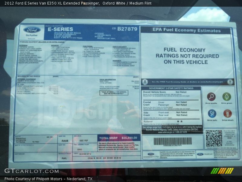  2012 E Series Van E350 XL Extended Passenger Window Sticker