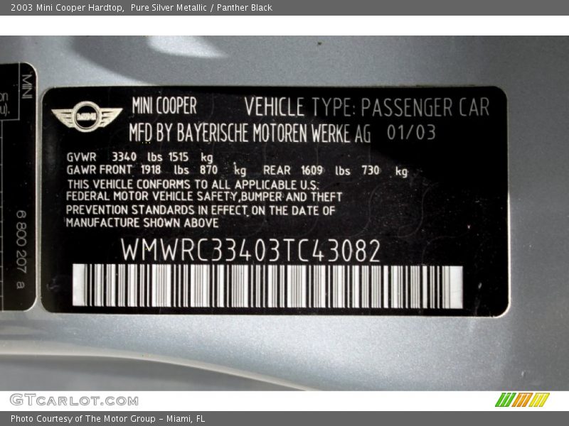 Pure Silver Metallic / Panther Black 2003 Mini Cooper Hardtop