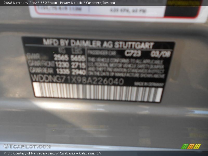 Pewter Metallic / Cashmere/Savanna 2008 Mercedes-Benz S 550 Sedan