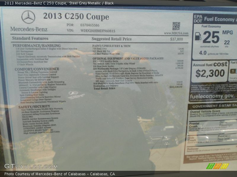 Steel Grey Metallic / Black 2013 Mercedes-Benz C 250 Coupe
