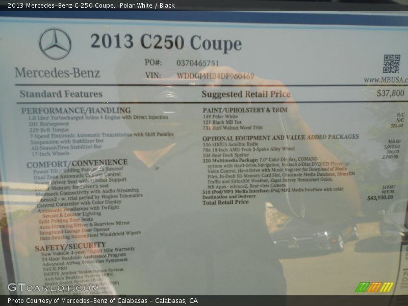 Polar White / Black 2013 Mercedes-Benz C 250 Coupe