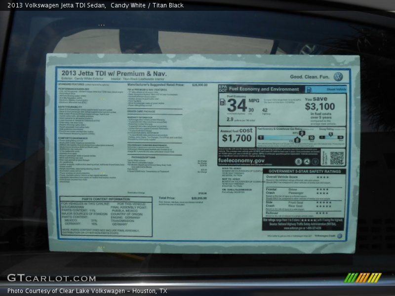  2013 Jetta TDI Sedan Window Sticker
