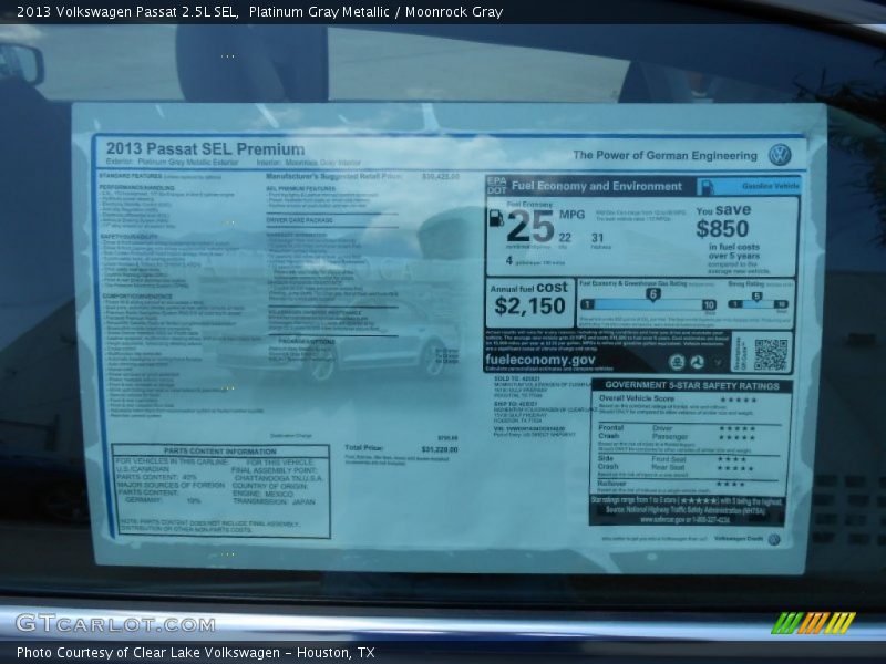  2013 Passat 2.5L SEL Window Sticker