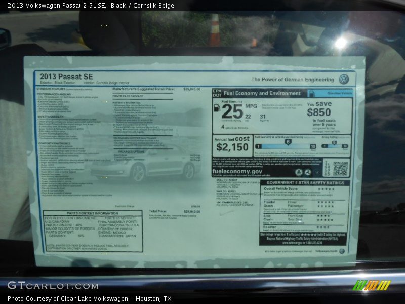 Black / Cornsilk Beige 2013 Volkswagen Passat 2.5L SE