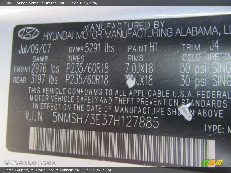 Silver Blue / Gray 2007 Hyundai Santa Fe Limited 4WD