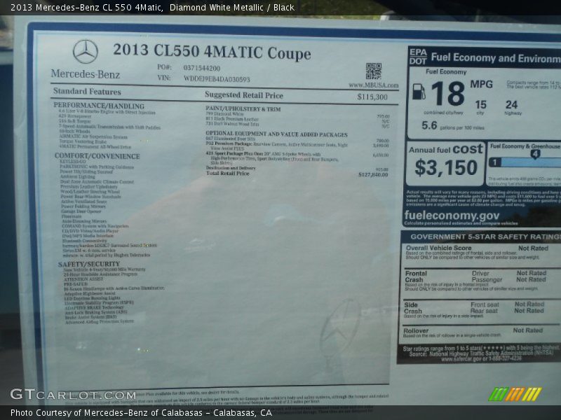  2013 CL 550 4Matic Window Sticker