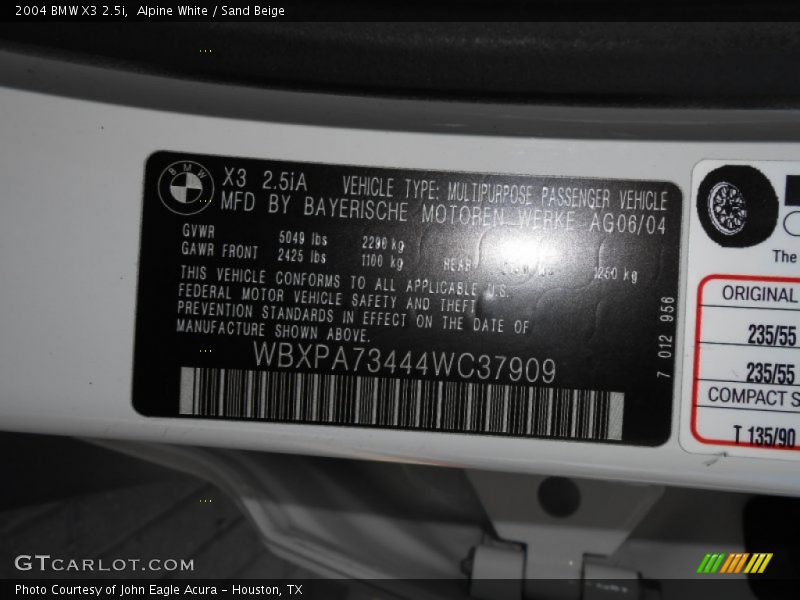 Alpine White / Sand Beige 2004 BMW X3 2.5i