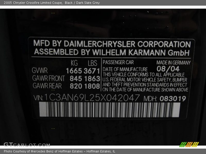 Black / Dark Slate Grey 2005 Chrysler Crossfire Limited Coupe