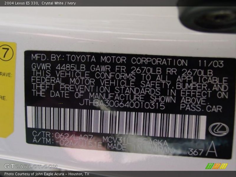 Crystal White / Ivory 2004 Lexus ES 330