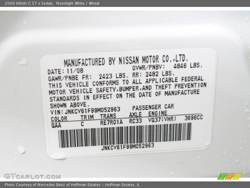 Moonlight White / Wheat 2009 Infiniti G 37 x Sedan