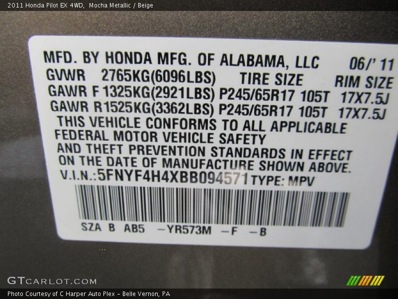 Mocha Metallic / Beige 2011 Honda Pilot EX 4WD