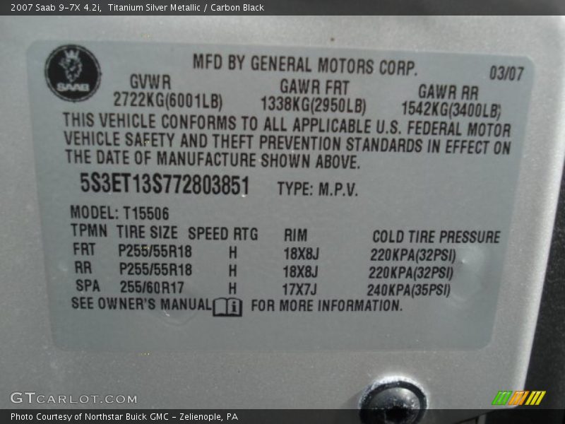 Titanium Silver Metallic / Carbon Black 2007 Saab 9-7X 4.2i