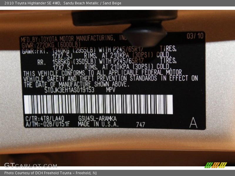 Sandy Beach Metallic / Sand Beige 2010 Toyota Highlander SE 4WD