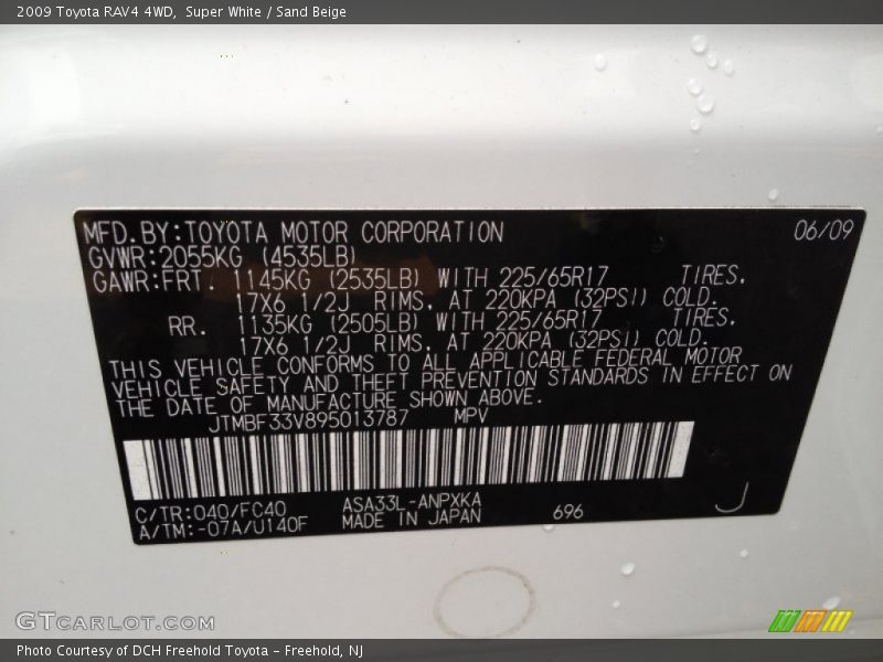 Super White / Sand Beige 2009 Toyota RAV4 4WD