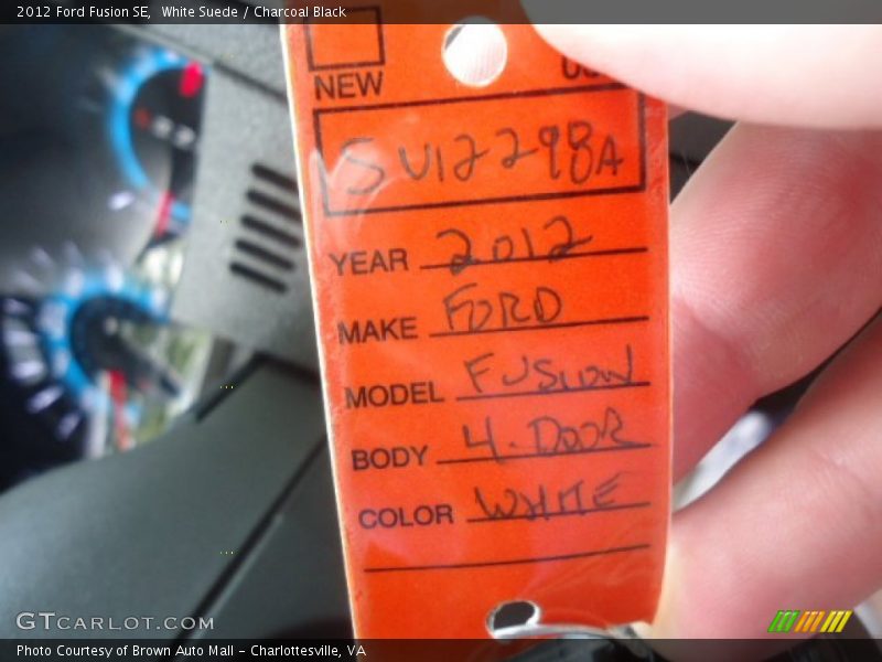 White Suede / Charcoal Black 2012 Ford Fusion SE
