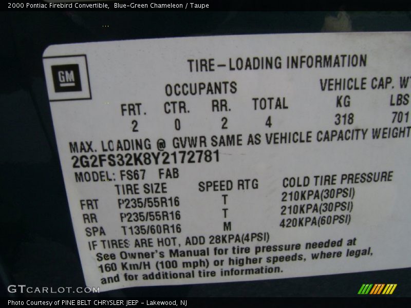 Blue-Green Chameleon / Taupe 2000 Pontiac Firebird Convertible
