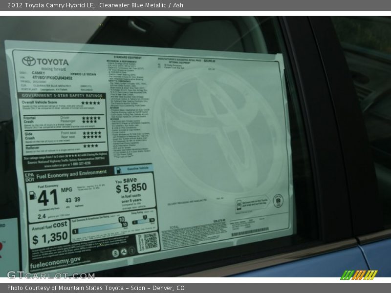 Clearwater Blue Metallic / Ash 2012 Toyota Camry Hybrid LE