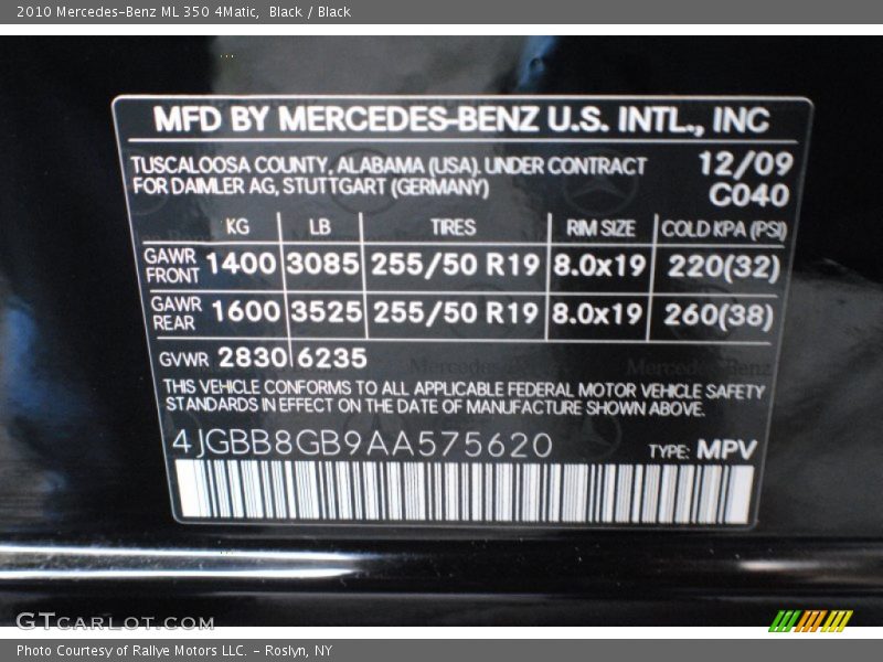 Black / Black 2010 Mercedes-Benz ML 350 4Matic