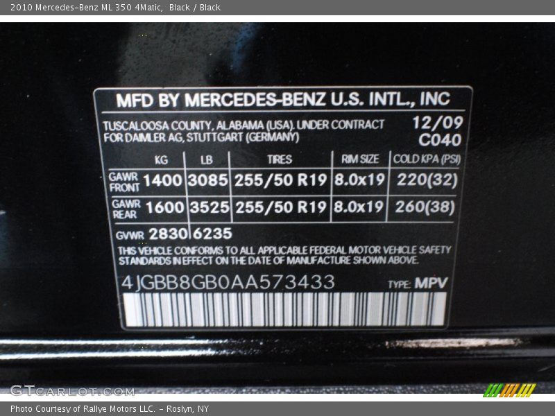 Black / Black 2010 Mercedes-Benz ML 350 4Matic