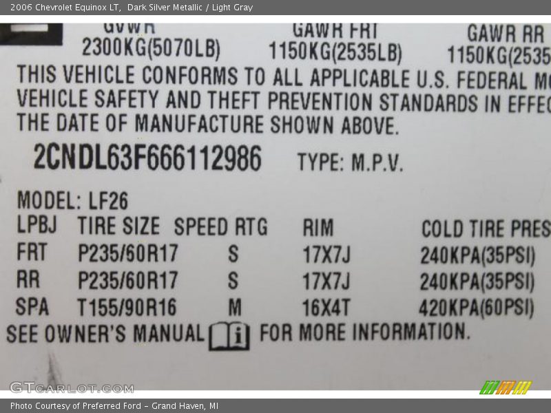 Dark Silver Metallic / Light Gray 2006 Chevrolet Equinox LT